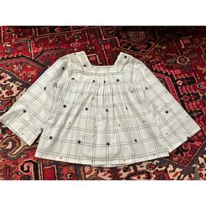 Madewell Windowpane Embroidered Blouse Size Small